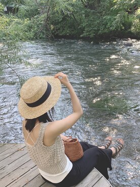 「日系极简」｜「アイテム（帽子）」を使った、Waxilisaさん（レディース・161cm）の夏コーディネート