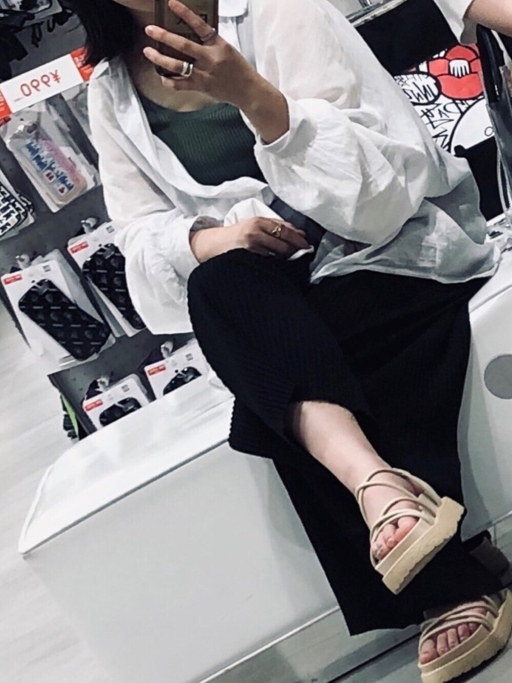 「summer、GRL、初心者コーデ」｜「GRLのアイテム（ダウンジャケット/コート、ホワイト系）」を使った、moonさん（レディース・150cm）の夏コーディネートの1枚目の写真