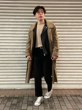 「kutir（クティール）のアイテム（トレンチコート）」を使った、rikuさん（メンズ・178cm）の春コーディネート