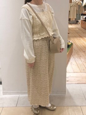 「ehka sopo（エヘカソポ）のかぎ針編みビスチェ（ニット/セーター）」を使った、R u n aさん（レディース・157cm）の冬コーディネート