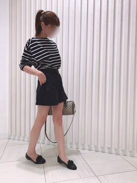 「リネンショートパンツ」｜Mokoさん（レディース・166cm）の夏コーディネート