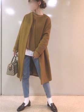 「MOUSSY（マウジー）のMVS SKINNY（デニムパンツ）」を使った、Mokoさん（レディース・166cm）の冬コーディネート