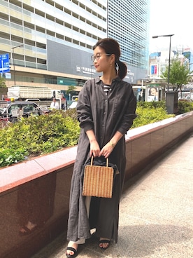 「Rouge vif（ルージュヴィフ）のアイテム（シャツワンピース）」を使った、Mizuki さん（レディース・152cm）の春コーディネート