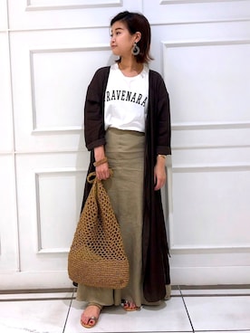 「Rouge vif（ルージュヴィフ）のアイテム（かごバッグ）」を使った、Mizuki さん（レディース・152cm）の夏コーディネート