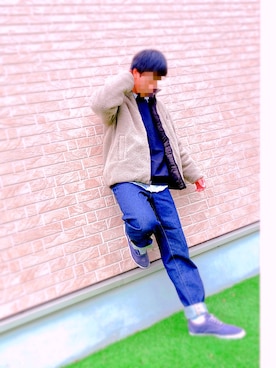 「KANGOL（カンゴール）のアイテム（ジャケット/アウター、ベージュ系）」を使った、かずぽんさん（メンズ・174cm）の秋コーディネート
