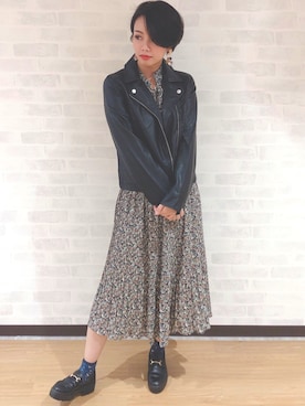 「SpRay（スプレイ）のアイテム（ライダースジャケット）」を使った、yukiさん（レディース・158cm）の秋コーディネート