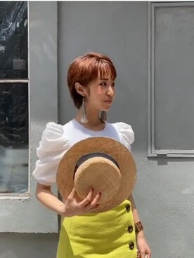 「Glamorous Garden（グラマラスガーデン）のアイテム（トップス、ホワイト系）」を使った、ri.ek7020さん（レディース）の夏コーディネート