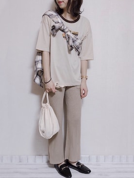 「リブニットパンツ」｜sakiさん（レディース・159cm）の夏コーディネート