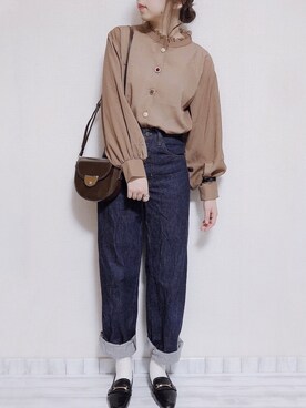 「UNIQLO（ユニクロ）のハイライズワイドストレートジーンズ（デニムパンツ）」を使った、sakiさん（レディース・159cm）の夏コーディネート