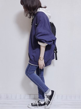 「ナイロンパーカー」｜「アイテム（その他）」を使った、sakiさん（レディース・159cm）の秋コーディネート