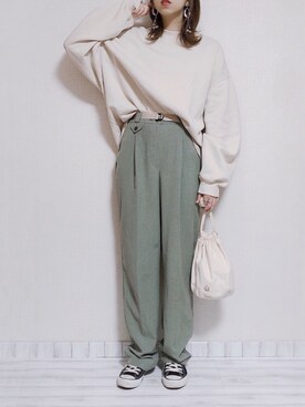 「スーパーオーバーサイズスウェット」｜sakiさん（レディース・159cm）の冬コーディネート
