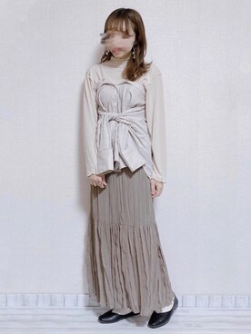 「ワッシャースカート」｜「アイテム（その他）」を使った、sakiさん（レディース・159cm）の春コーディネート