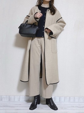 「パイピングコート」｜「アイテム（その他シューズ）」を使った、sakiさん（レディース・159cm）の冬コーディネート