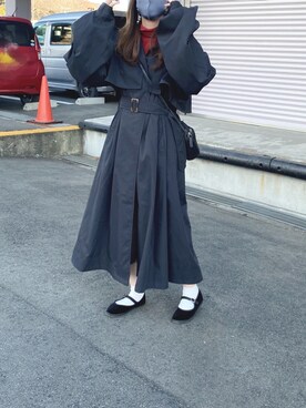 「袖ボリューム」｜「アイテム（トレンチコート）」を使った、sakiさん（レディース・159cm）の冬コーディネート