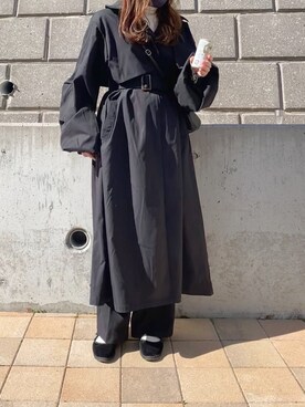 「袖ボリューム」｜「アイテム（トレンチコート）」を使った、sakiさん（レディース・159cm）の冬コーディネート