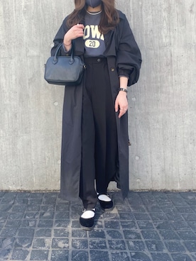 「袖ボリューム」｜「アイテム（トレンチコート）」を使った、sakiさん（レディース・159cm）の春コーディネート