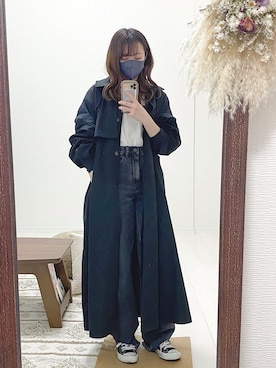 「袖ボリューム」｜「アイテム（トレンチコート）」を使った、sakiさん（レディース・159cm）の春コーディネート