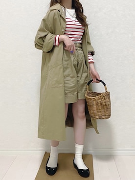 「グルカショーツ」｜「アイテム（ステンカラーコート）」を使った、sakiさん（レディース・159cm）の春コーディネート