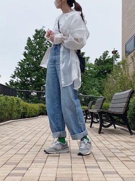 「オーバーシャツ」｜「アイテム（その他）」を使った、sakiさん（レディース・159cm）の春コーディネート