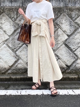 「オールホワイト」｜「アイテム（シャツワンピース）」を使った、sakiさん（レディース・159cm）の夏コーディネート