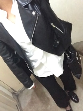 「EMODA」｜「アイテム（ライダースジャケット）」を使った、exxx24k_maさん（レディース・169cm）の冬コーディネート