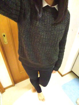 「GU（ジーユー）のアイテム（ニット/セーター、ブラック系）」を使った、麻耶∞さん（レディース・153cm）の冬コーディネート