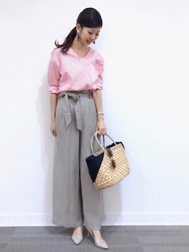 「YECCA VECCA（イェッカヴェッカ）のアイテム（かごバッグ）」を使った、Funatto♡さん（レディース・161cm）の春コーディネート