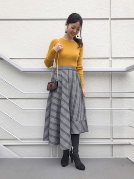 「リブニット」｜「アイテム（ブーティ）」を使った、Funatto♡さん（レディース・161cm）の冬コーディネート