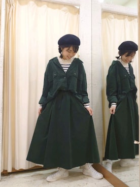 「秋のマイ旬スタイル」｜「アイテム（ハンチング/ベレー帽）」を使った、ゅぅぁさん（レディース・148cm）の秋コーディネート