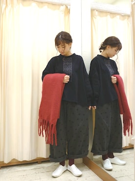 「刺繍」｜「アイテム（スリッポン）」を使った、ゅぅぁさん（レディース・148cm）の冬コーディネート