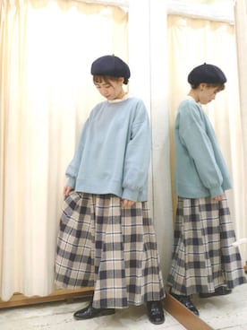 「スリット」｜「アイテム（ハンチング/ベレー帽）」を使った、ゅぅぁさん（レディース・148cm）の冬コーディネート