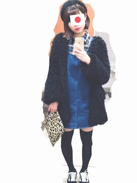 「ニーハイソックス」｜「アイテム（ブルゾン）」を使った、fuさん（レディース・165cm）の冬コーディネート