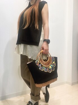 「INTERPLANET（インタープラネット）のアイテム（バッグ）」を使った、堺北花田INTERPLANETさん（レディース・148cm）の夏コーディネート