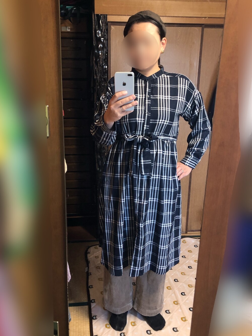 「オトナカジュアル、プチプラコーデ、高身長女子、アラフィフ、秋のコーデ、おうちファッション、オトナ女子、おうちスタイル、カジュアル、しまむら」｜「しまむらのアイテム（シャツワンピース、ブルー系）」を使った、まぁこさんさん（レディース・169cm）の秋コーディネートの1枚目の写真