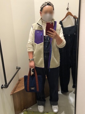 「patagonia」｜「アイテム（オールインワン・サロペット）」を使った、まぁこさんさん（レディース・169cm）の冬コーディネート