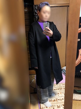 「Right-on（ライトオン）のアイテム（ノーカラーコート）」を使った、まぁこさんさん（レディース・169cm）の冬コーディネート