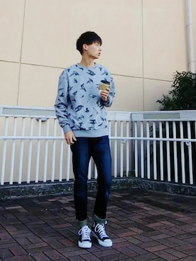 「H&M（エイチ・アンド・エム）のアイテム（スウェット）」を使った、しんのすけさん（メンズ・174cm）の秋コーディネート