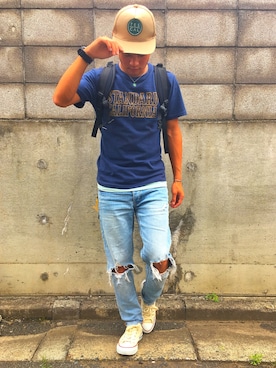 「The Endless Summer（エンドレスサマー）のアイテム（キャップ）」を使った、yuyaさん（メンズ・165cm）の夏コーディネート