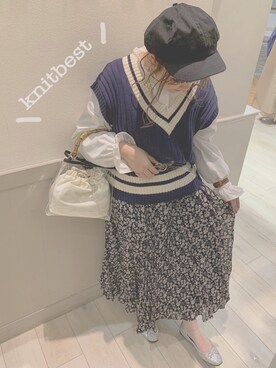 harukaさんの「柄プリーツスカート」を使ったコーディネート