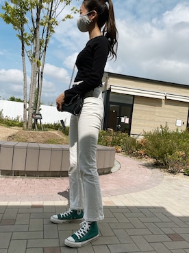 「GRL（グレイル）のチェーンフラップショルダーバッグ（ショルダーバッグ）」を使った、mau.さん（レディース・166cm）の夏コーディネート