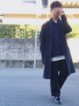 「シンプルおしゃれが好き」｜「アイテム（チェスターコート）」を使った、KeN*さん（メンズ・162cm）の秋コーディネート