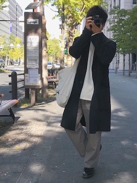 「MHL.」｜「アイテム（チェスターコート）」を使った、KeN*さん（メンズ・162cm）の秋コーディネート