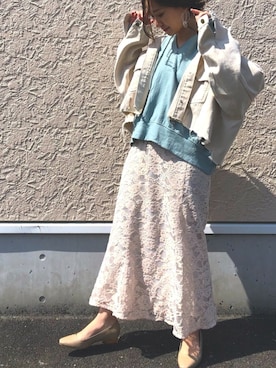 「サックスブルー」｜「アイテム（デニムジャケット）」を使った、YUMI       .さん（レディース・158cm）の春コーディネート