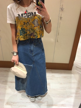 「リメイクデニム」｜「アイテム（スカート）」を使った、yukariさん（レディース・158cm）の春コーディネート
