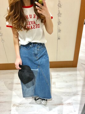 「リメイクデニム」｜「アイテム（スカート）」を使った、yukariさん（レディース・158cm）の春コーディネート