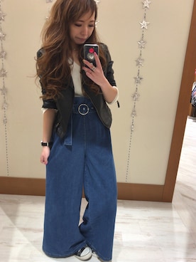 「SpRay（スプレイ）のアイテム（ライダースジャケット）」を使った、yukariさん（レディース・158cm）の春コーディネート