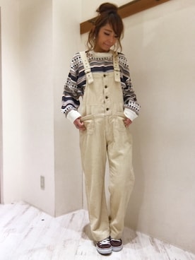 「SpRay（スプレイ）のアイテム（サロペット/オーバーオール）」を使った、yukariさん（レディース・158cm）の秋コーディネート