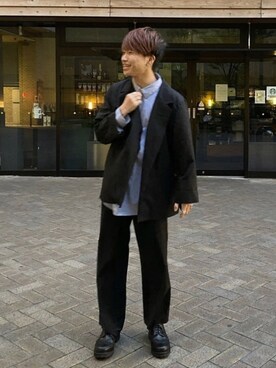 「Lui's（ルイス）のアイテム（パンツ、ブラック系）」を使った、トモさん（メンズ・170cm）の秋コーディネート