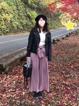 「Discoat」｜「アイテム（ライダースジャケット）」を使った、tomo❤︎*。さん（レディース・158cm）の秋コーディネート