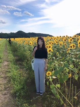「ひまわり畑」｜「アイテム（スリッポン）」を使った、tomo❤︎*。さん（レディース・158cm）の夏コーディネート